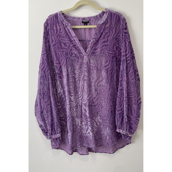 Torrid Purple Velvet Burnout Pullover Top Long Sleeve Blouse Sz 2 2X Fairy Goth - Picture 2 of 9